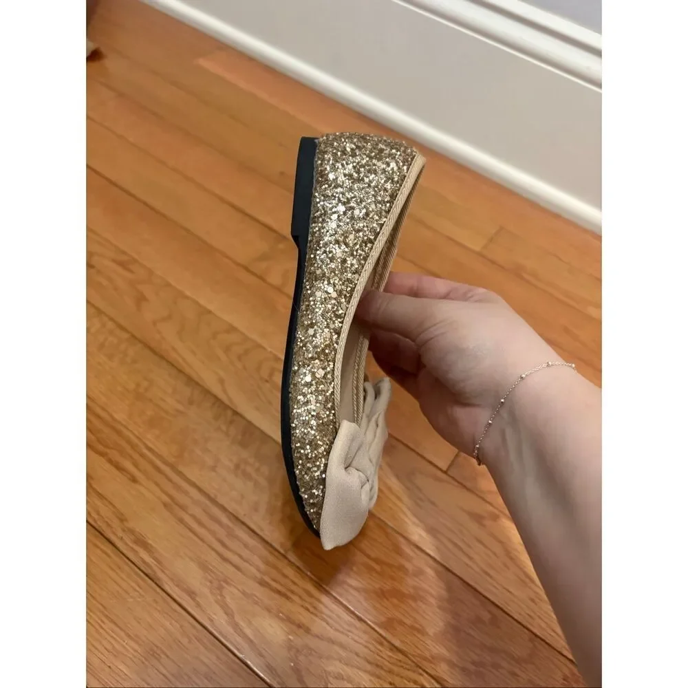 Harper Canyon Girls Gold Glitter Flats with Bow Girls Size 12